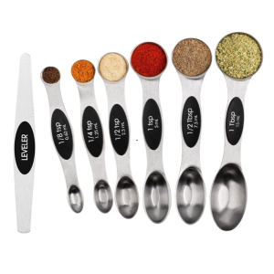 Magnetic Measuring Spoons Set Stainless Steel with Leveler, Stackable Metal Tablespoon Measure Spoon for Baking, Cups and Spoon Set - Kitchen Gadgets Essentials